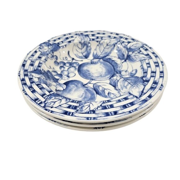 Pier 1 Imports Blue & White Fruit Basket Weave Rim Salad Pasta Bowls - Set of 3 - Picture 5 of 16